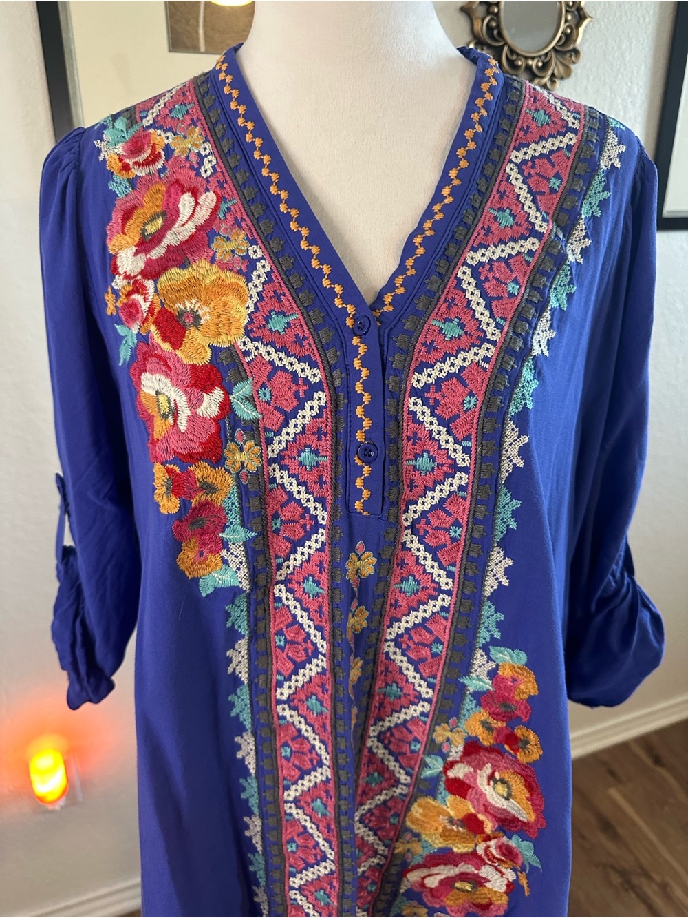 Andree By Unit Blue Embroidered Bohemian Tunic - Picture 2 of 7